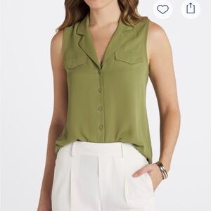 Fortune and Ivy Olive Green Sleeveless Button-Down Top
